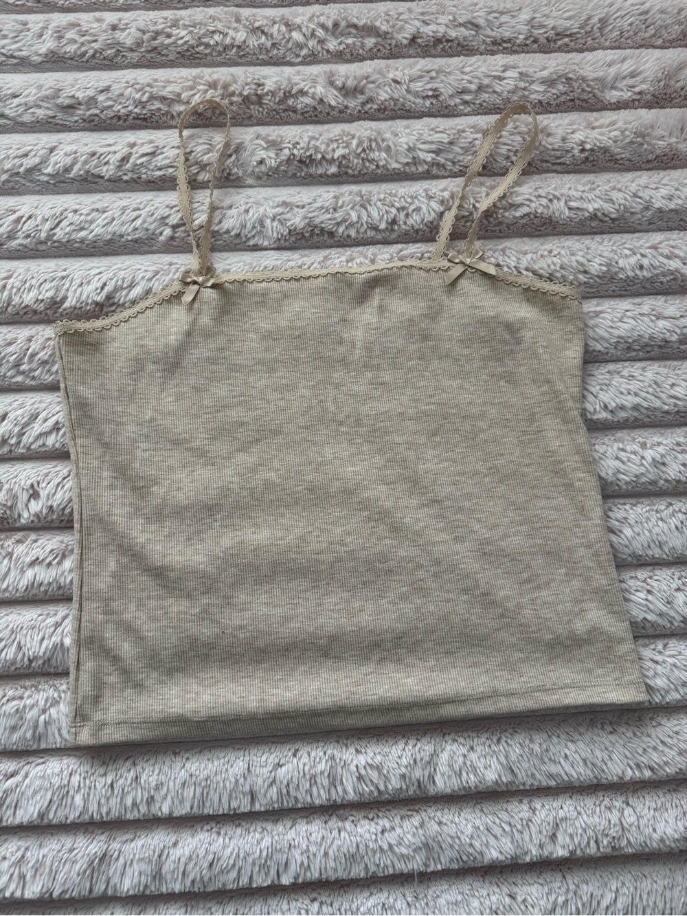 American Eagle Outfitters Beige Ribbed Lace-Trim Cami Tank